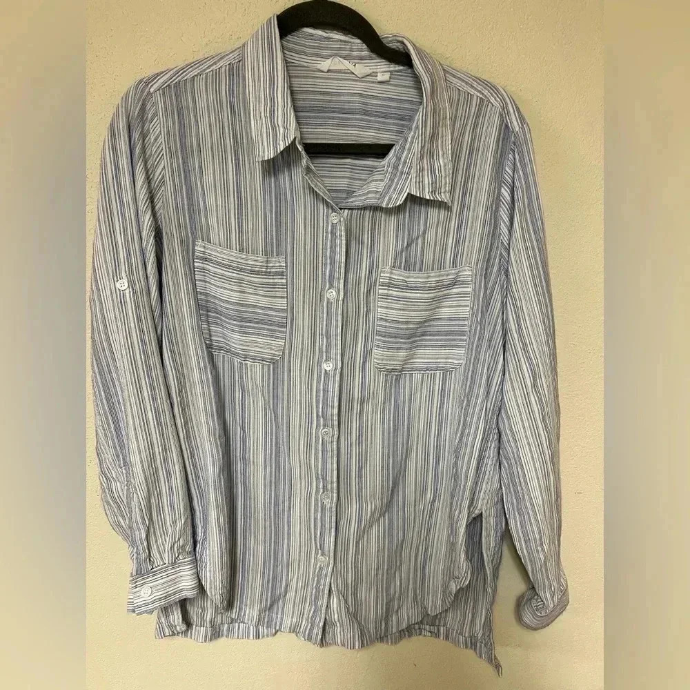 Athleta Button Down Top Lightweight Striped Butto… - image 3